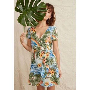 Marine Layer Frances Hawaiian print mini wrap dress size XS